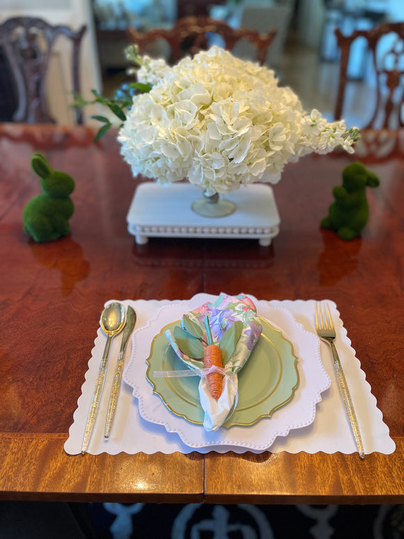 Easter/Carrot 4 Piece Place Setting with Two Flocked Bunnies